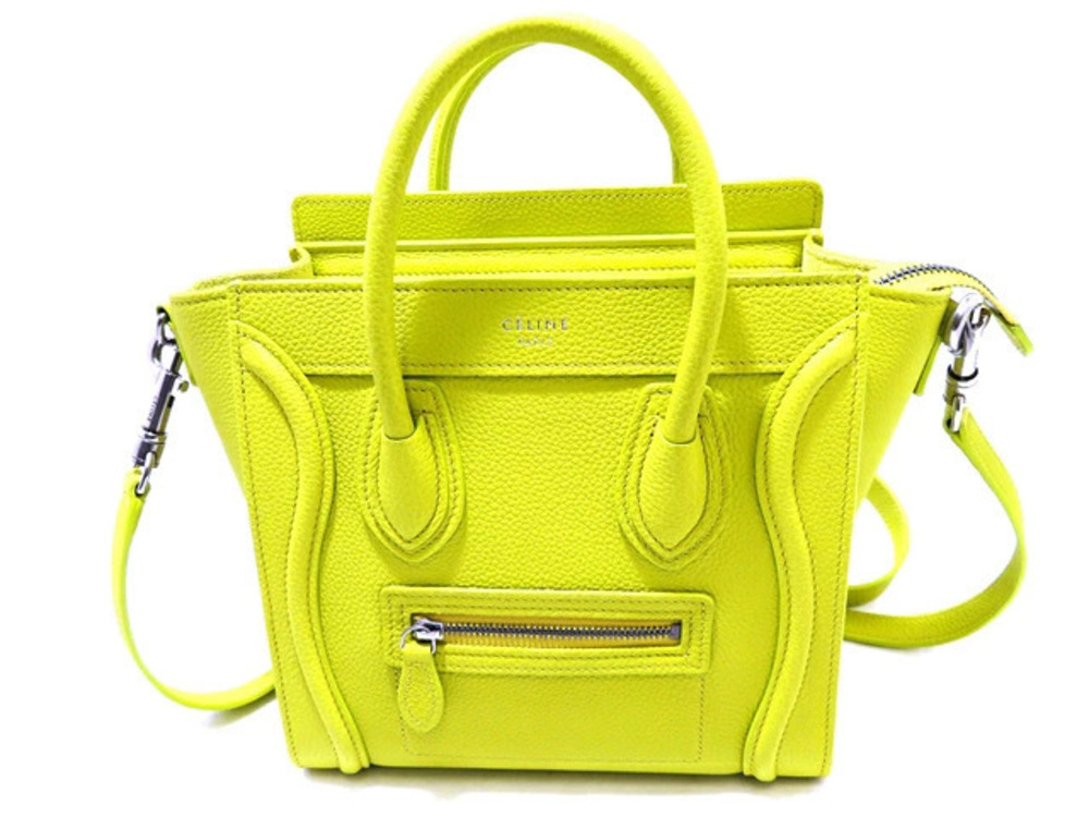 Celine Luggage Tote Shopper Tote Bag Embossed Yellow